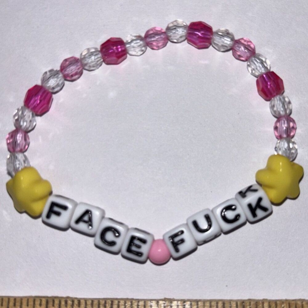 Handmade pink Face F*** Beaded Stretch Bracelet Y2K Charm Jewelry kitsch